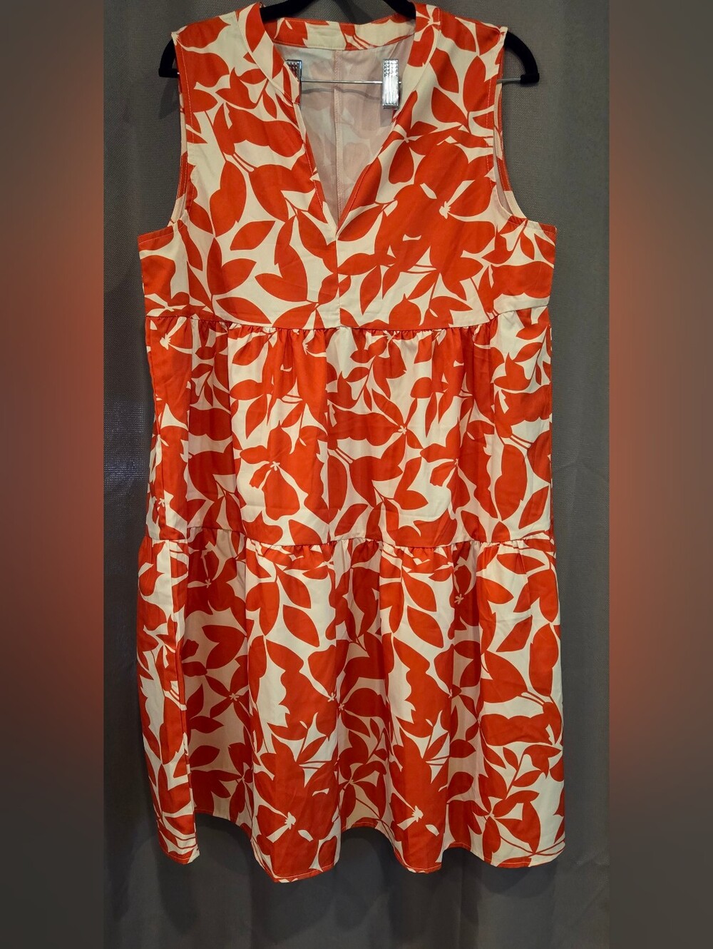 Dark Orange and White Floral Tiered Sundress